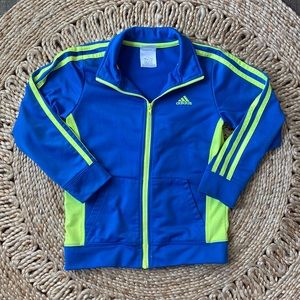 Boys size 7 Adidas track jacket blue with neon yellow detailing